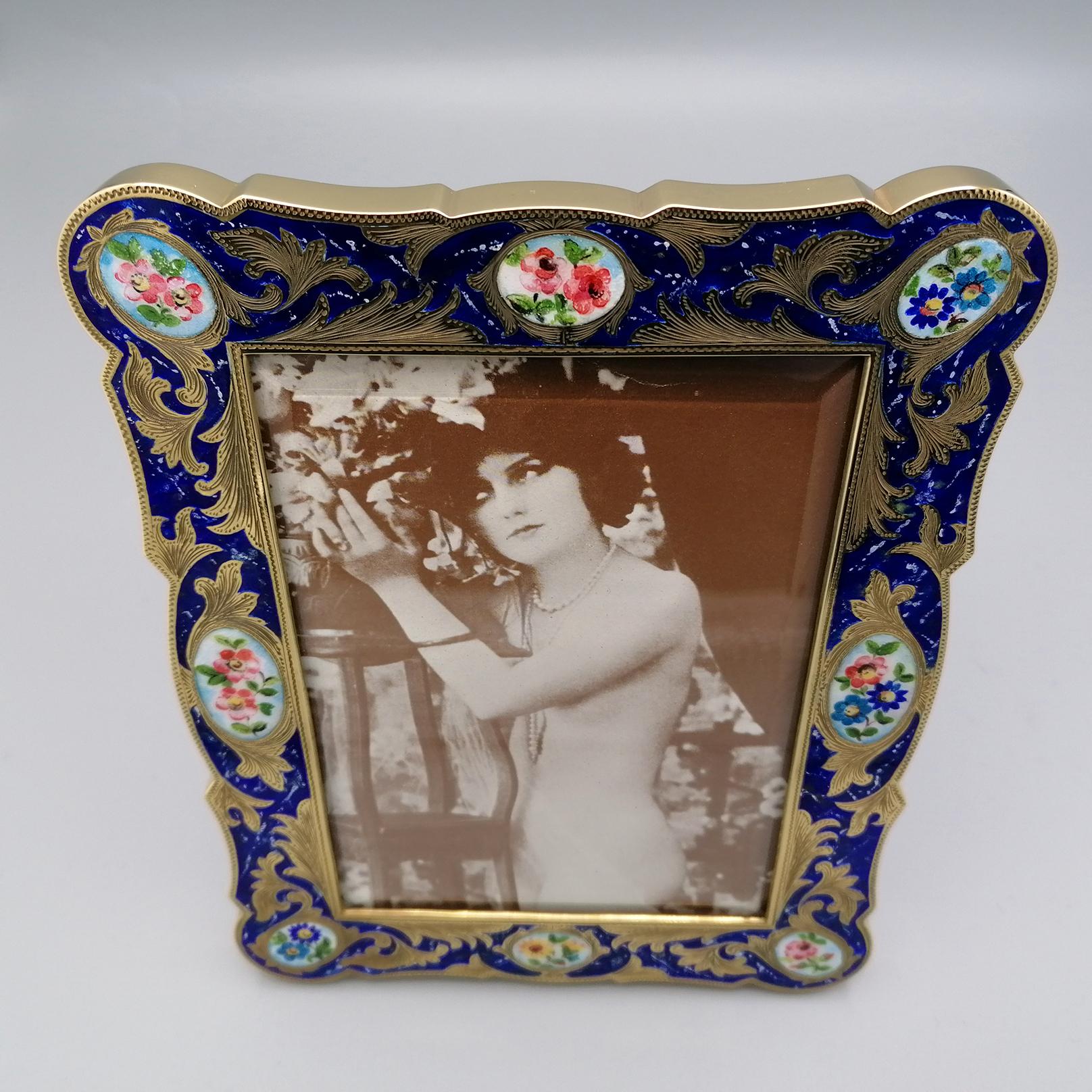 21th Century Italian Sterling Silver Gilded Enameled Frame For Sale 9