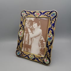 21th Century Italian Sterling Silver Gilded Enameled Frame