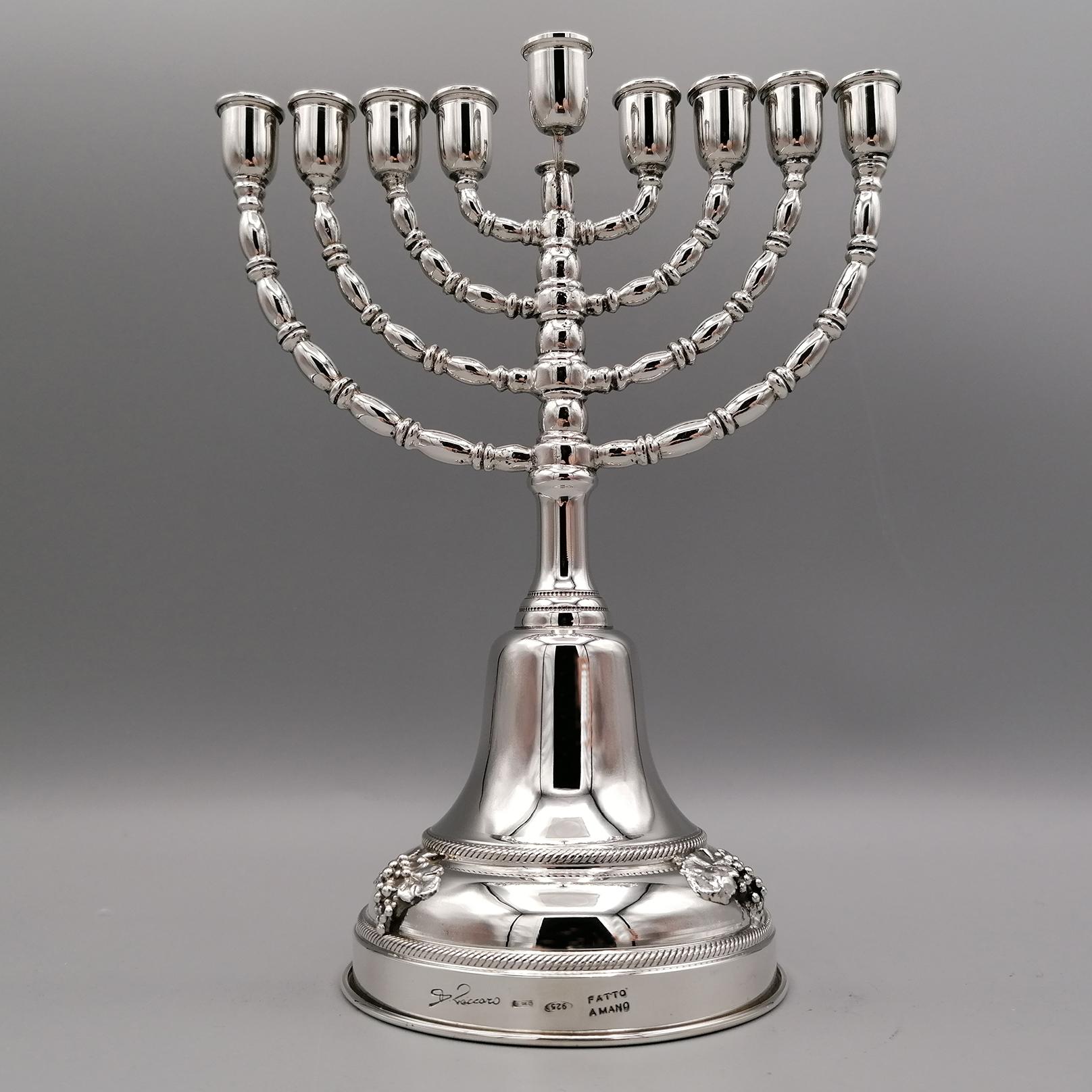 21st Century Italian Sterling Silver Jewish Candelabra Hanukkah at