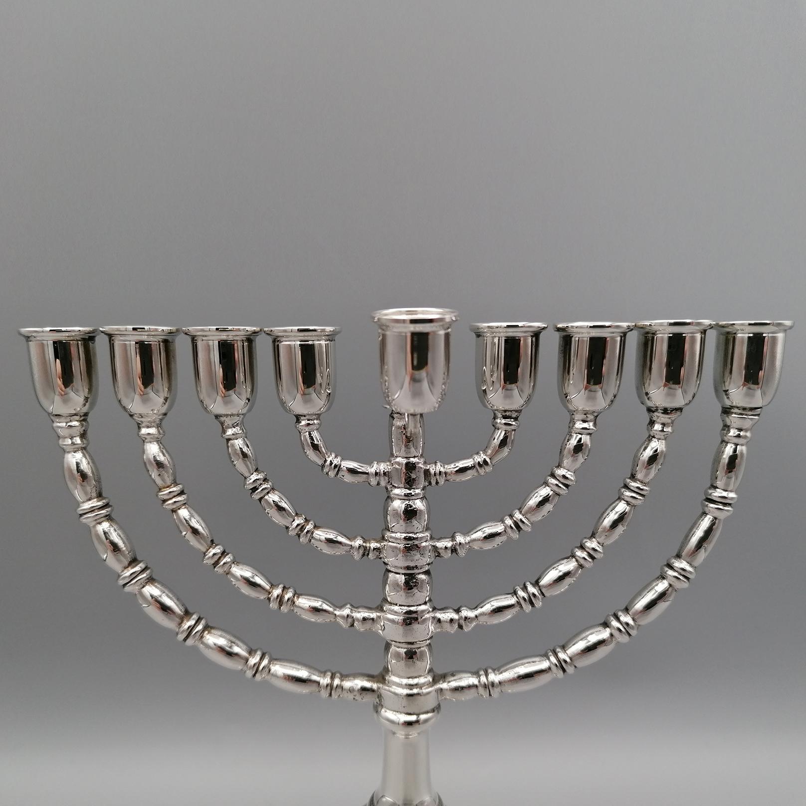 Contemporary 21st Century Italian Sterling Silver Jewish Candelabra Hanukkah