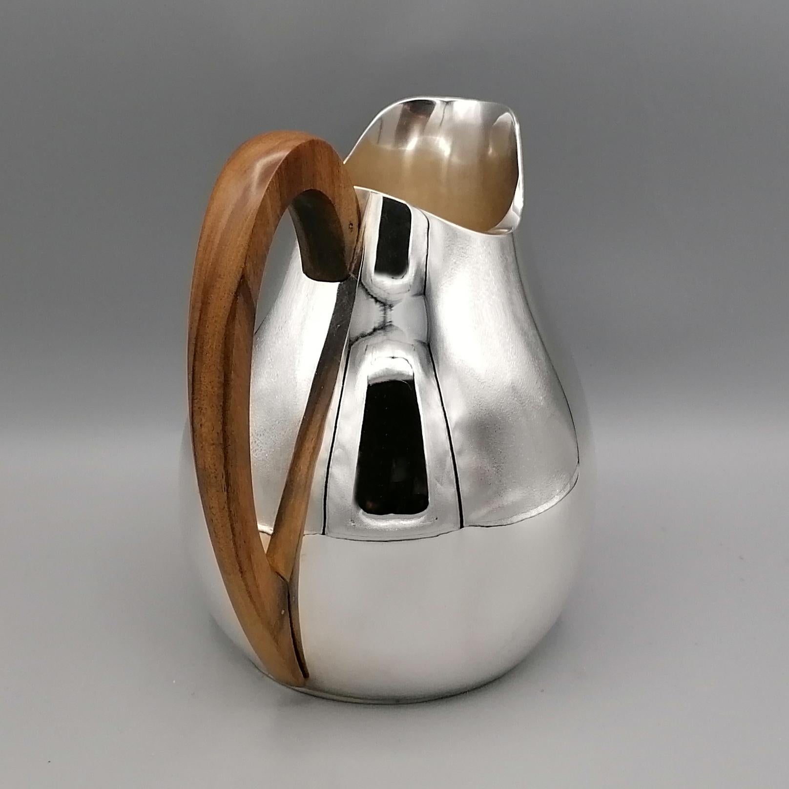 Hand-Carved 21st Century Italian Sterling Silver Jug with wood Handle