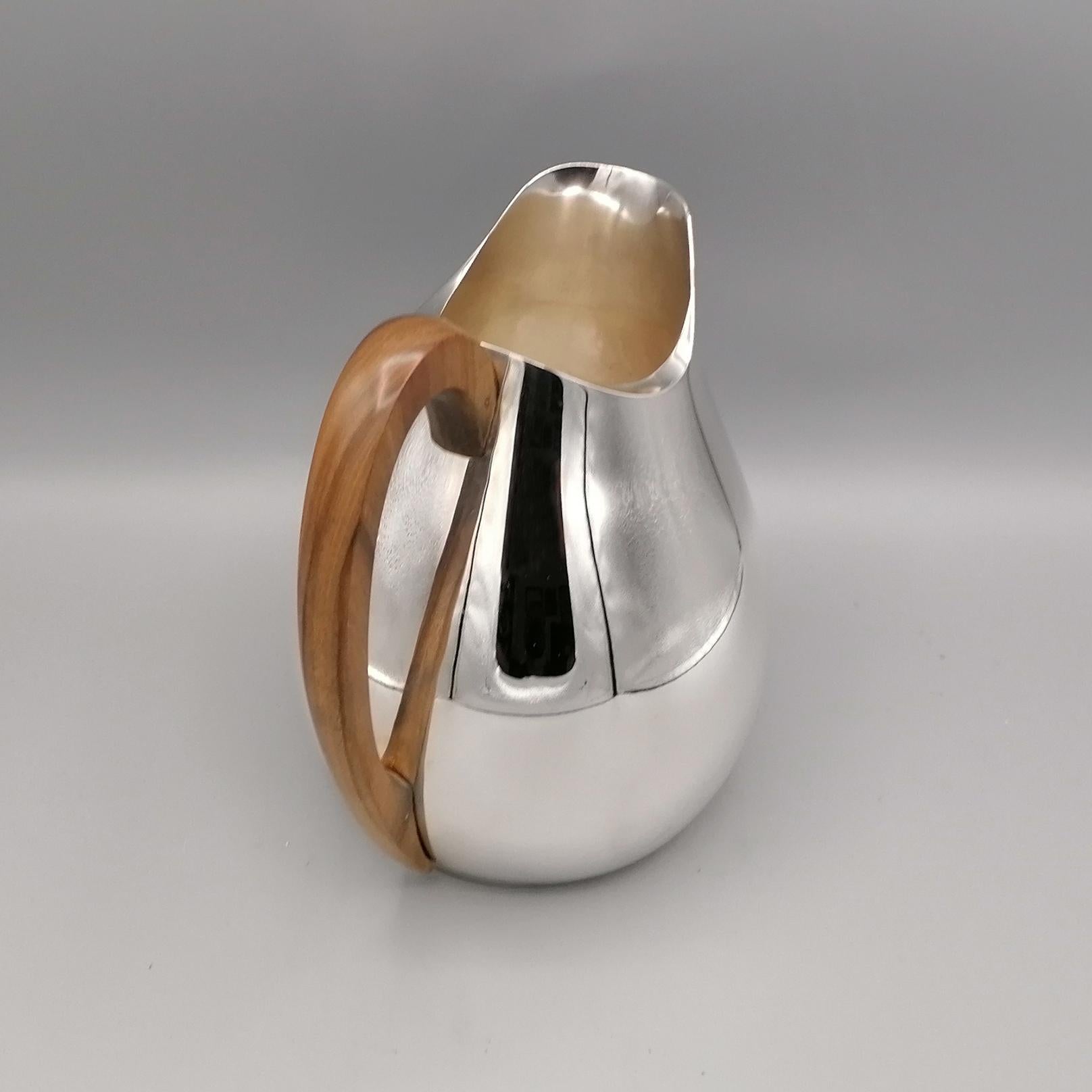21st Century Italian Sterling Silver Jug with wood Handle In New Condition In VALENZA, IT