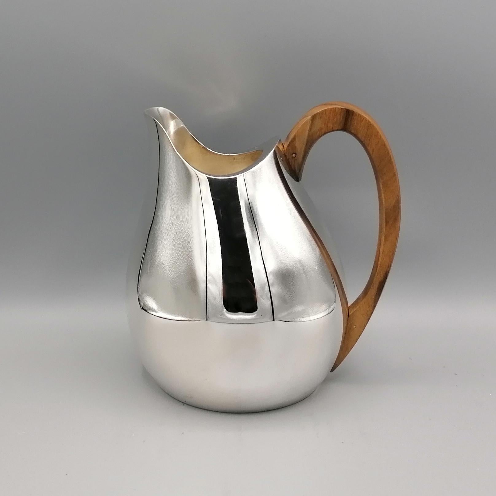 Contemporary 21st Century Italian Sterling Silver Jug with wood Handle