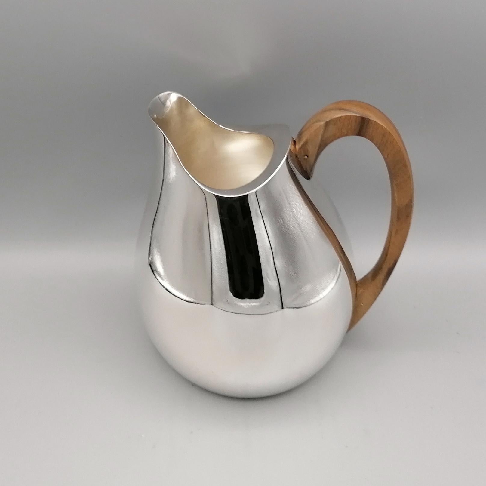 21st Century Italian Sterling Silver Jug with wood Handle 1