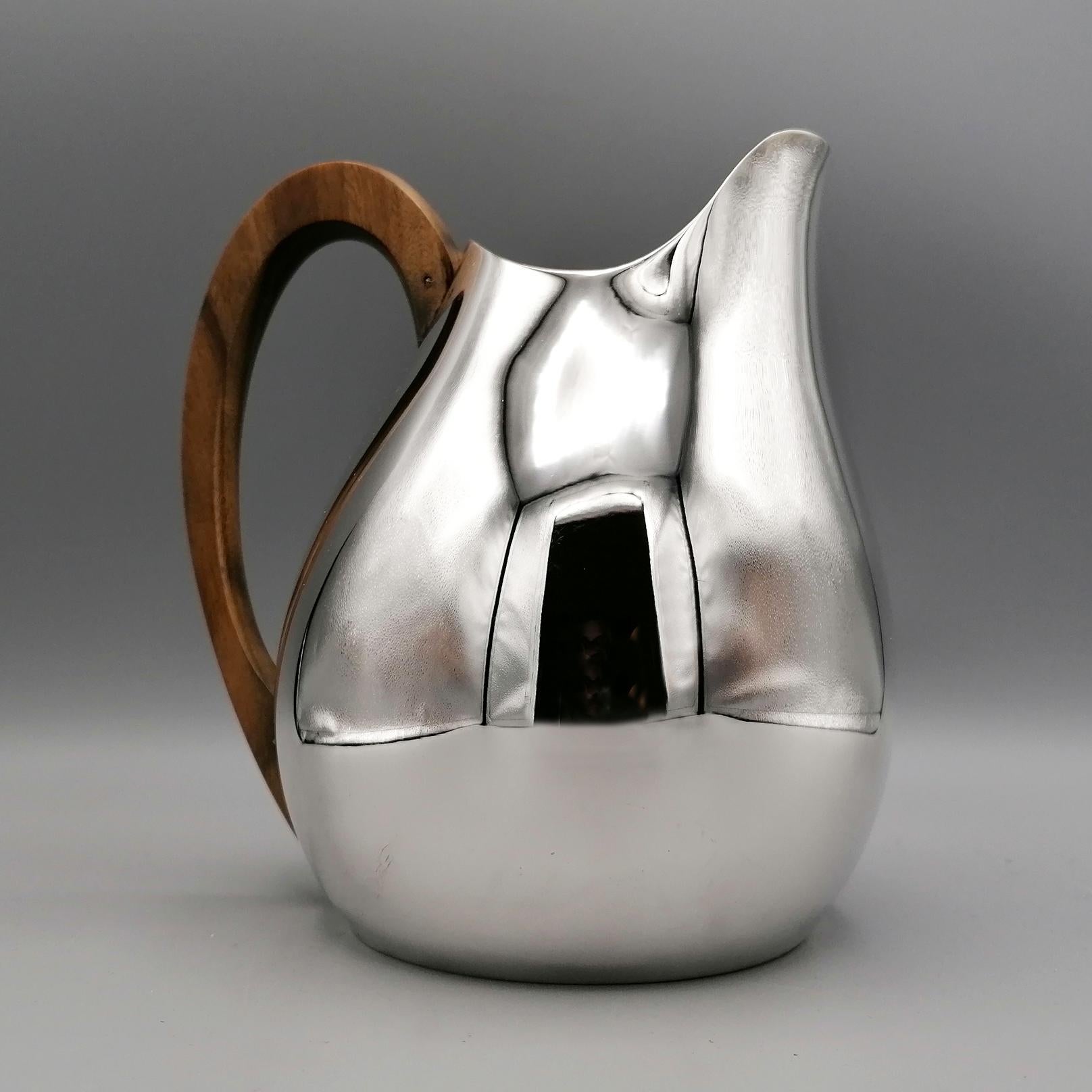 21st Century Italian Sterling Silver Jug with wood Handle 2