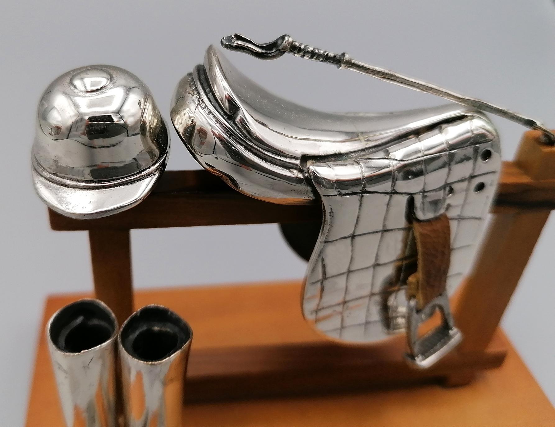 21st Century Italian Sterling Silver Miniature of Saddle, Boots, Hat and Whip In New Condition For Sale In VALENZA, IT