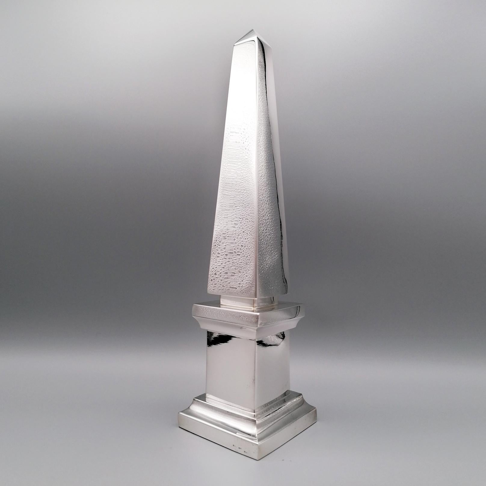 Hand-Crafted 21st Century Italian Sterling Silver Obelisk For Sale