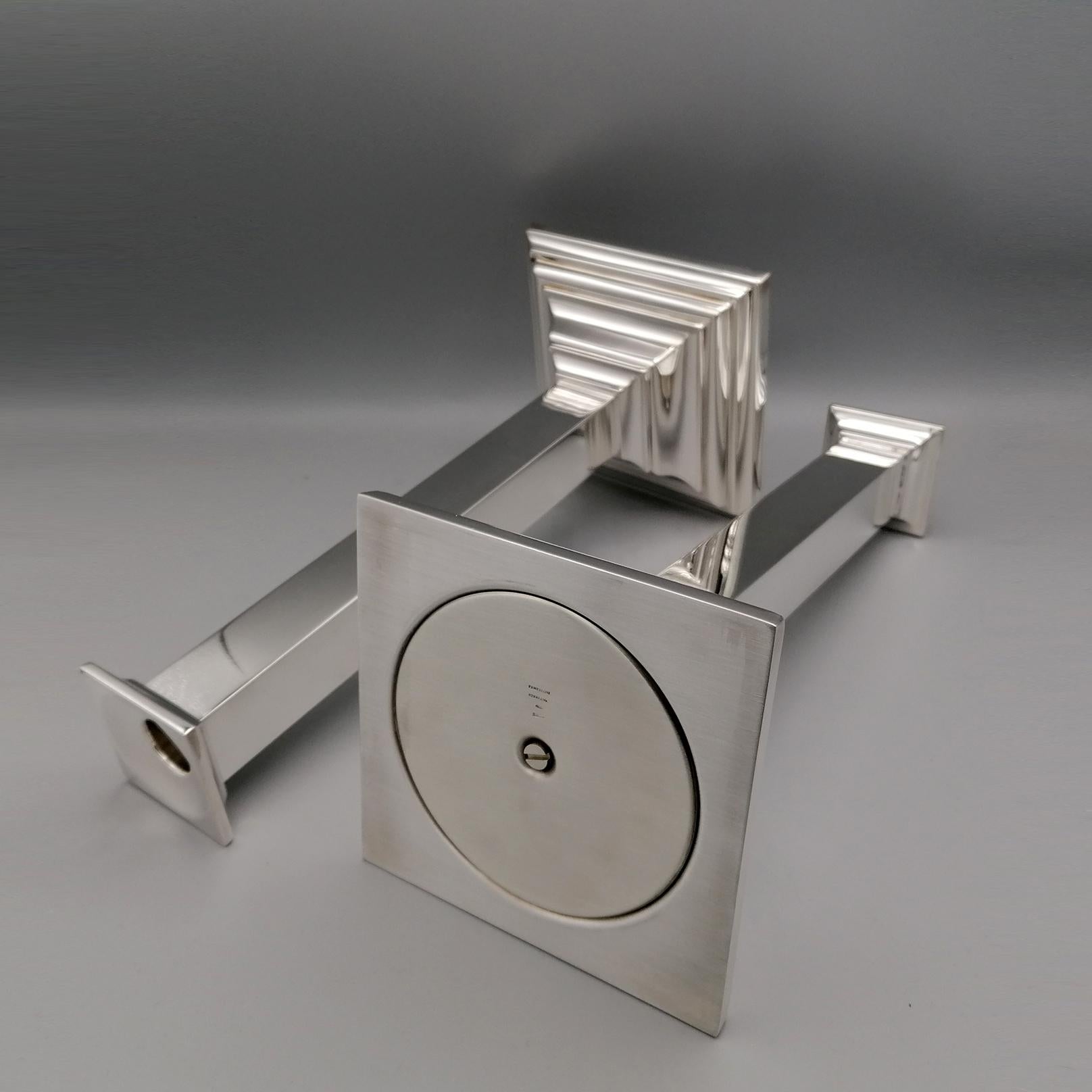 Siglo XXI Pareja de candelabros cuadrados modernos italianos de plata de ley en venta 4