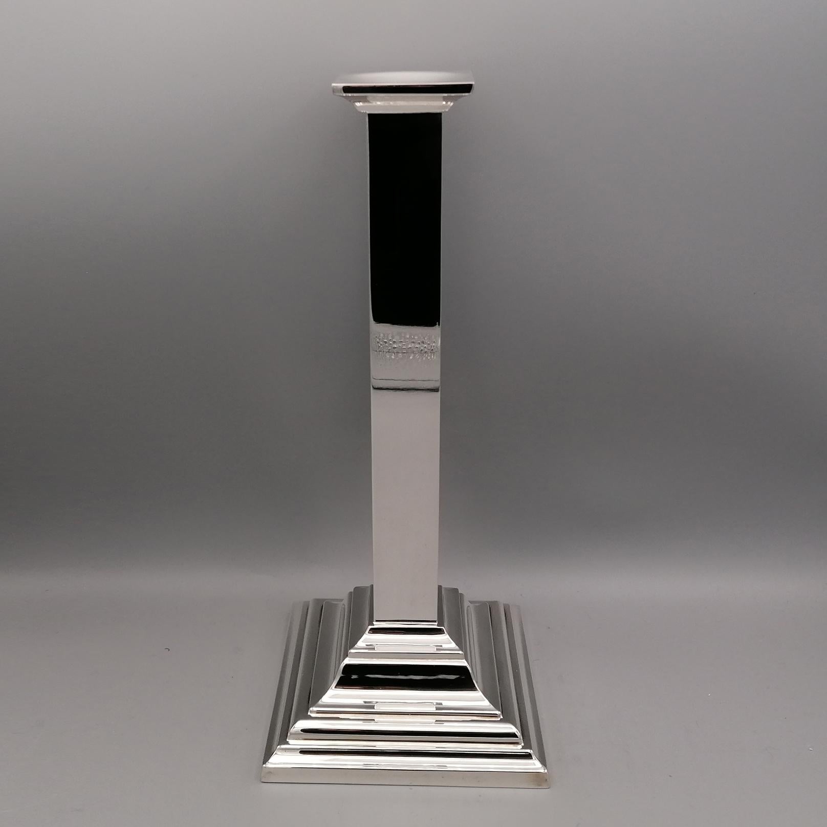 Siglo XXI Pareja de candelabros cuadrados modernos italianos de plata de ley en venta 9