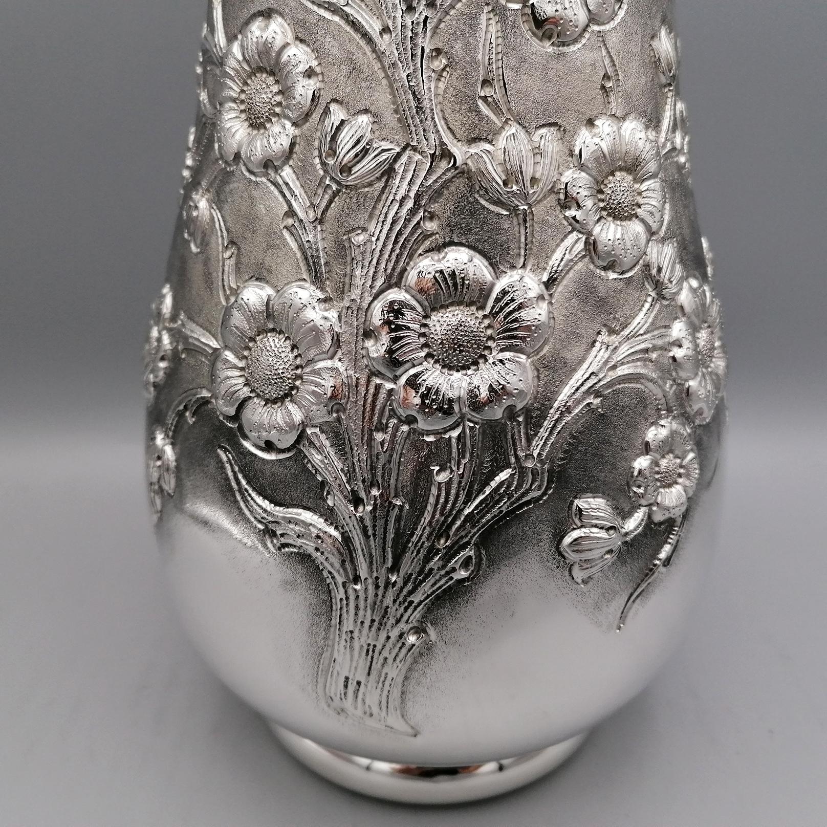 Embossed 21th Century Italian Sterling Silver Vase For Sale