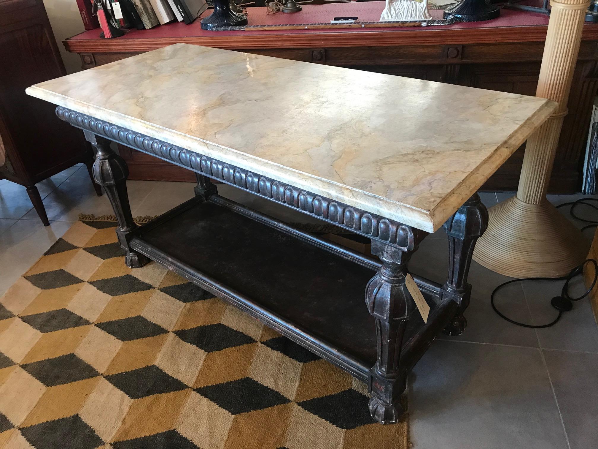 Contemporary 21st Century Italian Wood and Marble Imitation Console Table