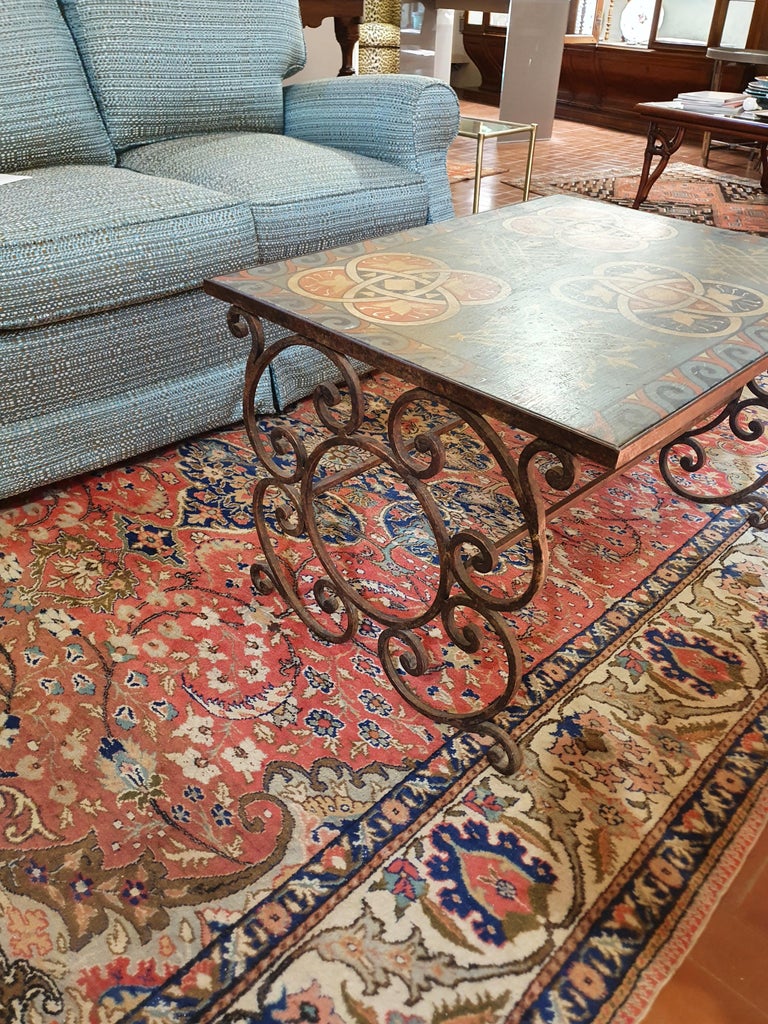 21th Century Italian Wrought Iron and Hand-Painted Wood Coffee Table, 2010 For Sale 1