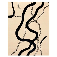 21th Century Minimal Sand Wool Rug Rectangular Modern Organic Black Lines