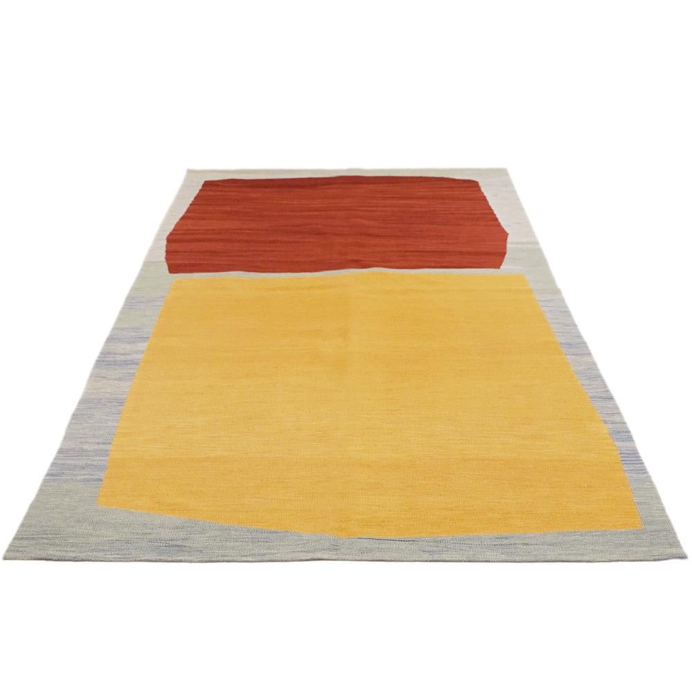 Wool 21st Century Modern Abstract Handwoven Anatolian Kilim Carpet For Sale
