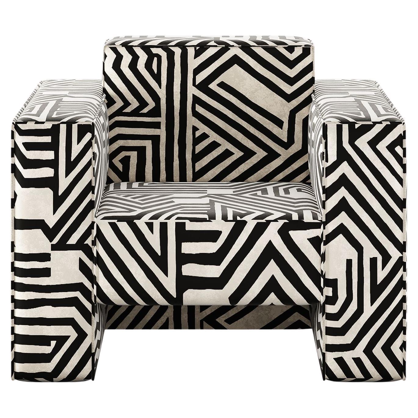 Sillón Moderno Siglo XXI Tapizado Mínimo Patrón de Rayas Blanco y Negro