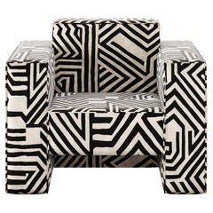 21th Century Modern Armchair Minimal Upholstered Black & White Striped Pattern