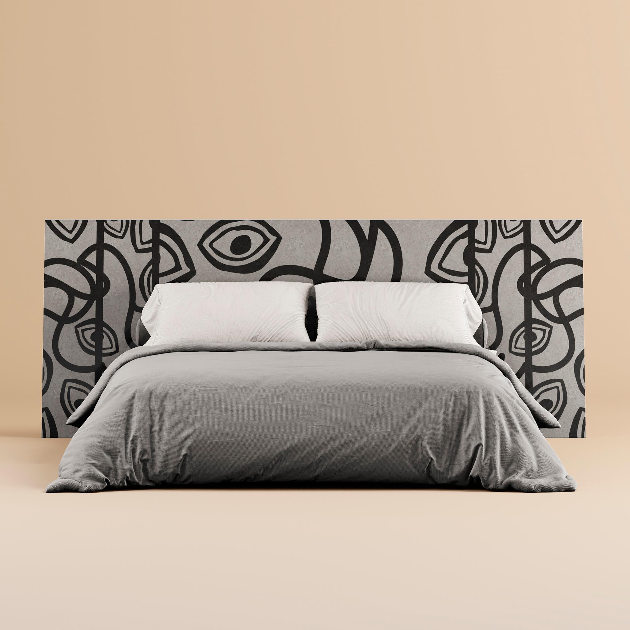 Hand-Crafted 21th Century Modern Bed Contemporary Headboard in Balck & White Wood Marquetry  For Sale