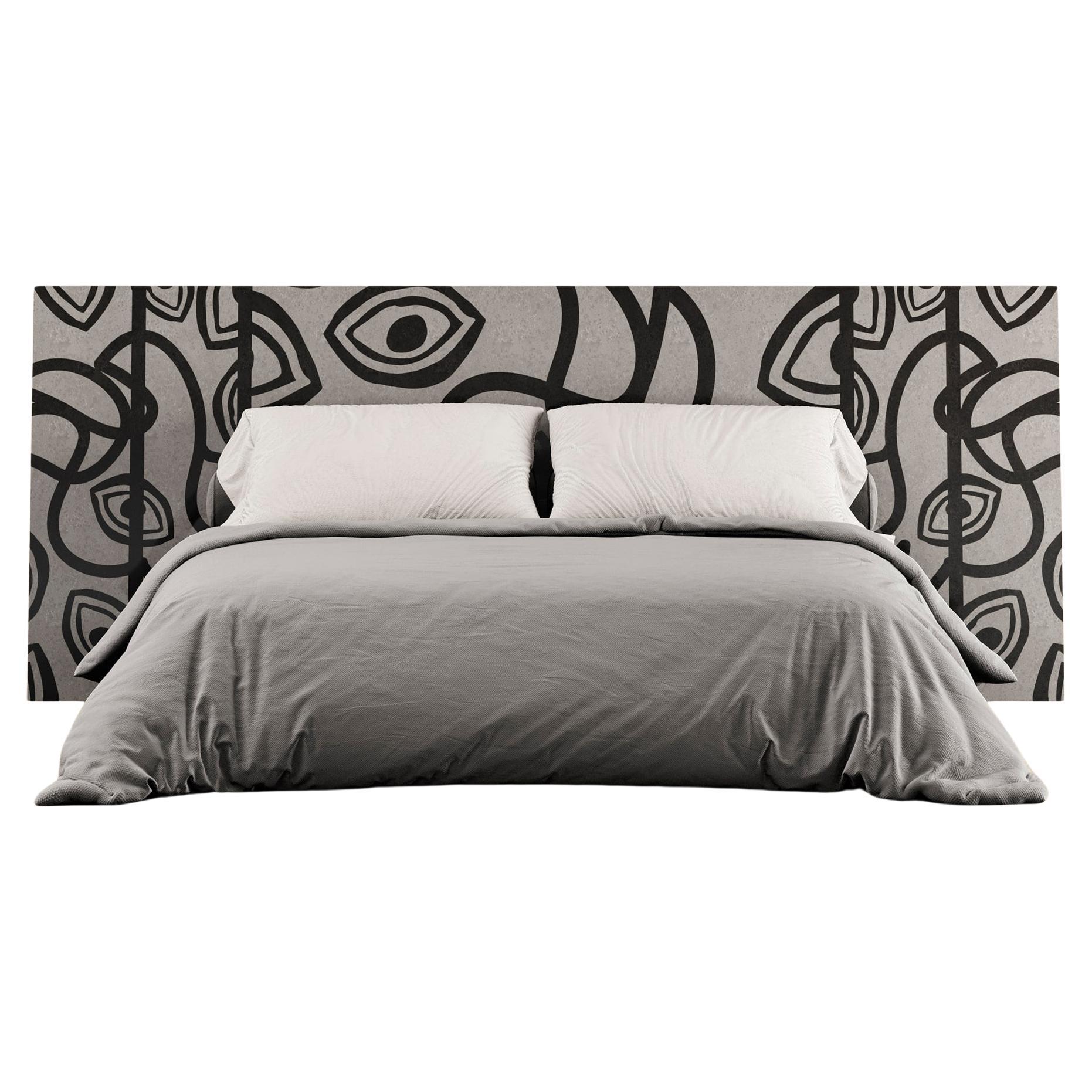 21th Century Modern Bed Contemporary Headboard in Balck & White Wood Marquetry  For Sale