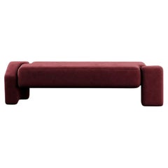 21th century Modern Bench Upholstered in Burgundy Dark Red Velvet Geometric Base