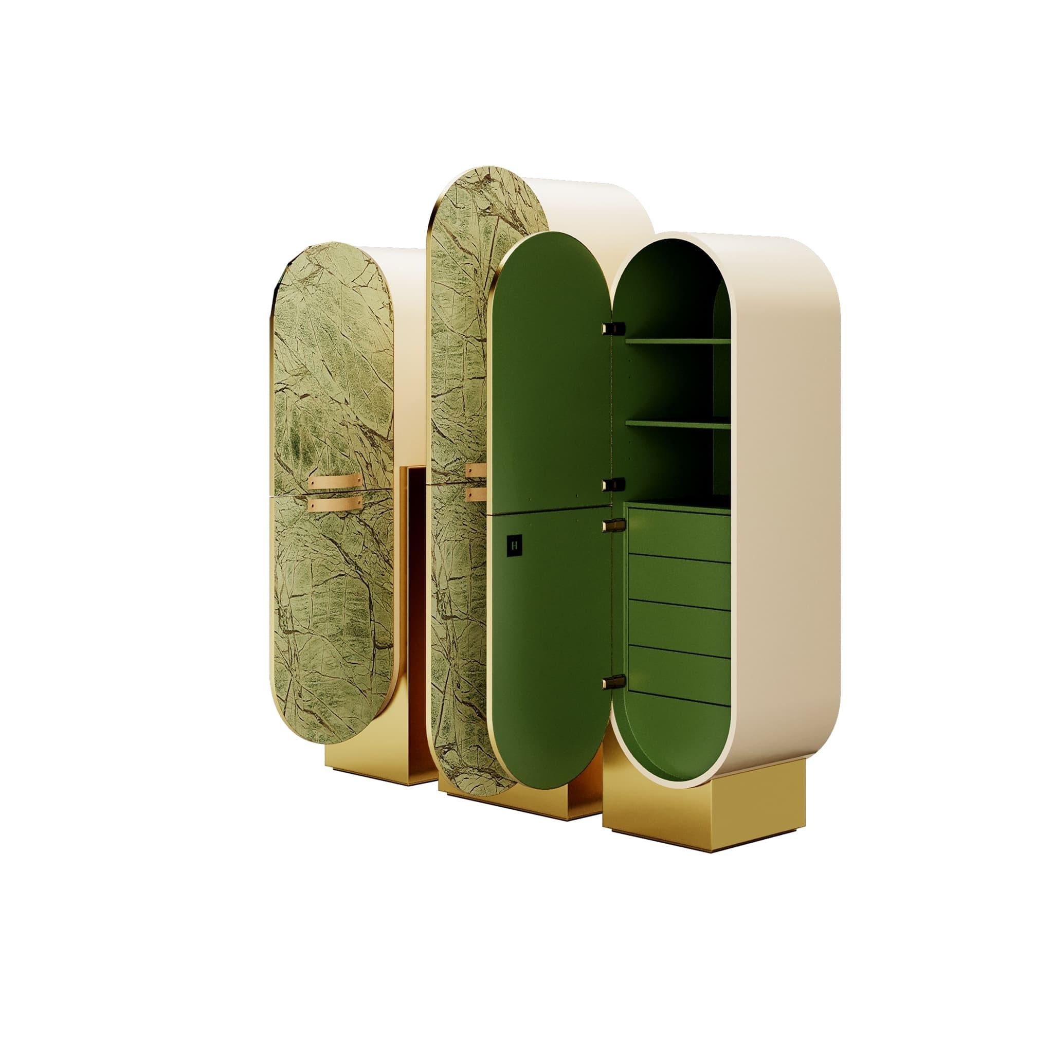 21st Century Modern Cabinet Set, Green Marble, White Bird Eye & Brass Base In New Condition For Sale In Porto, PT