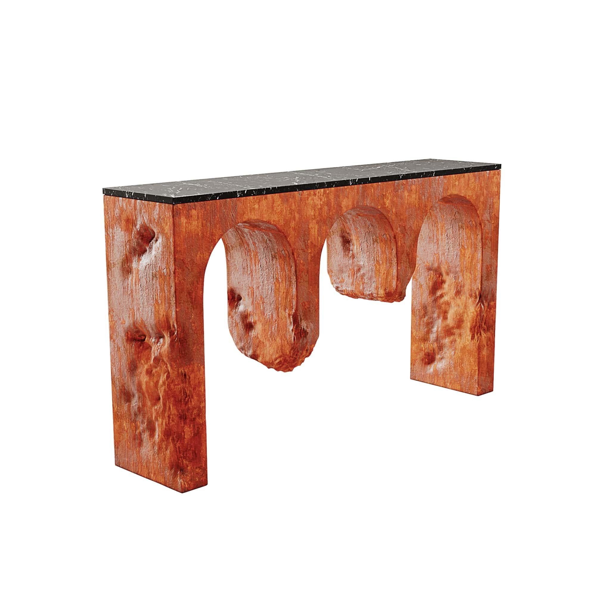 Limited Edition: Octo Console Table is a modern statement design shape. A luxury console table is perfect for upgrade a contemporary interior design project. A modern console table with a unique structure in rust effect and top in