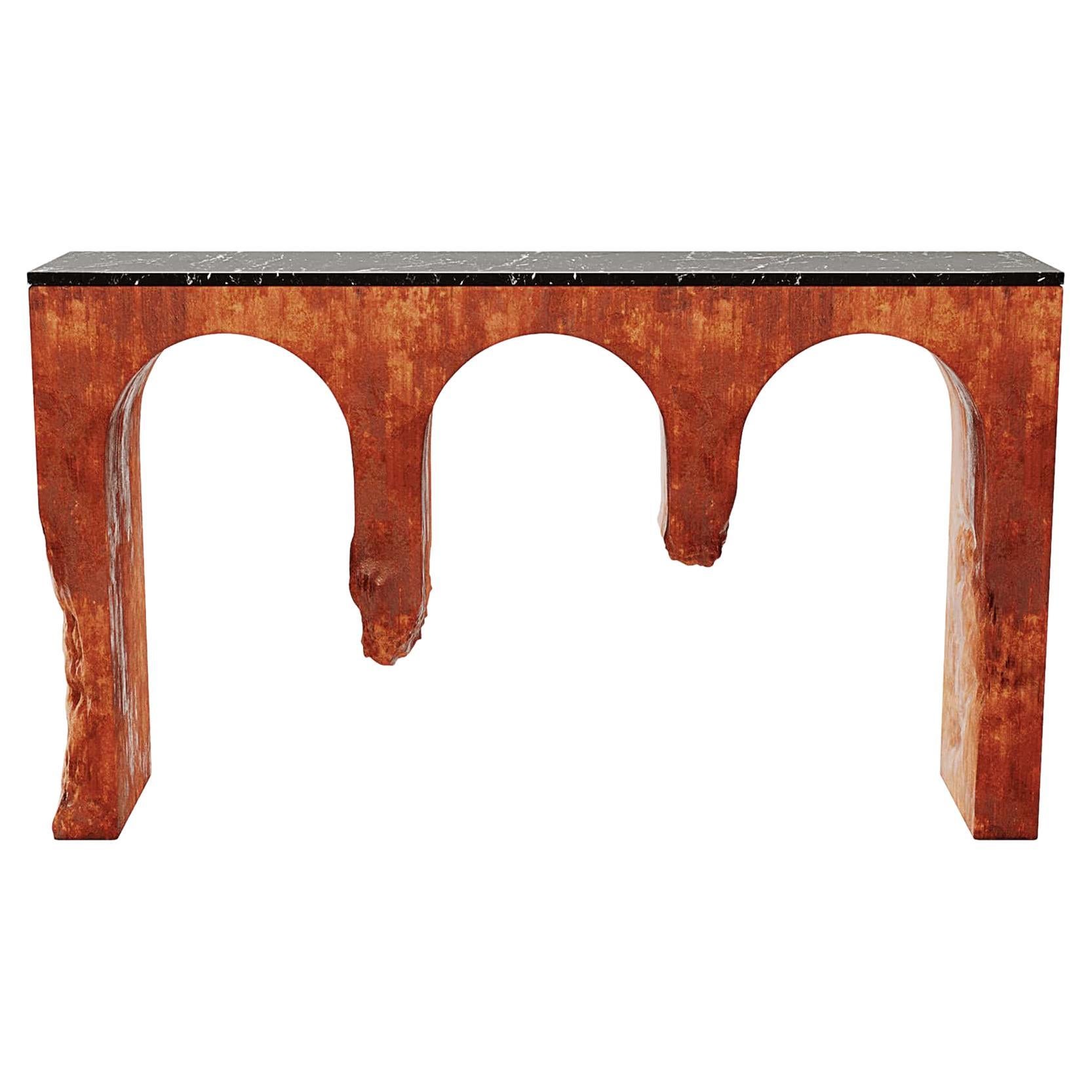 21st Century Modern Console Table Nero Marquina Marble & Rust Effect Lacquer