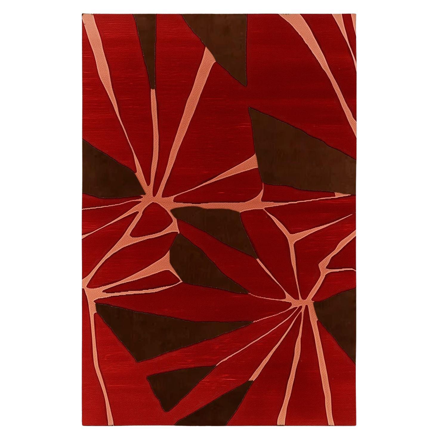 Alfombra Grande Moderna Siglo XXI Motivo Floral Geométrico Rojo Oscuro, Rosa, Marrón