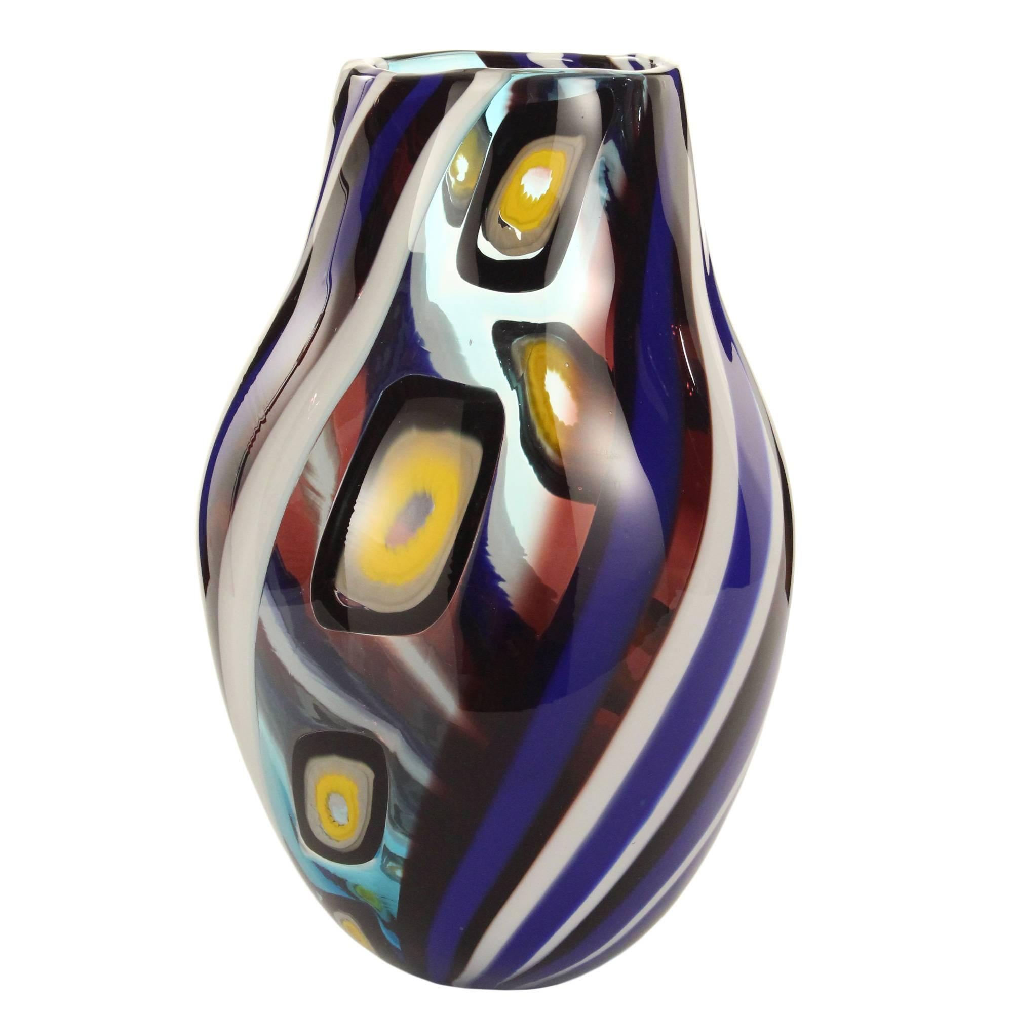 21st Century Modern Murano Glass Polychrome Vase For Sale