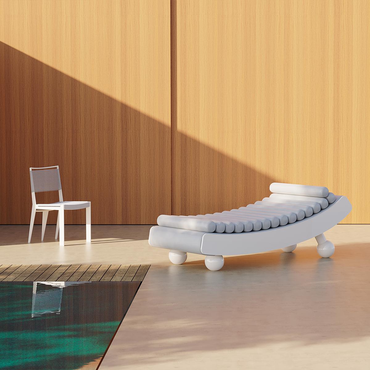 21st Century Modern Outdoor Daybed Sun Lounger in Cream  In New Condition For Sale In Porto, PT