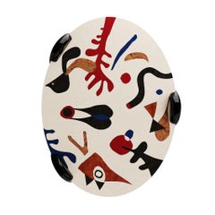 21th Century Modern Oval Center Coffee Table Wood Abstract Pattern White Black