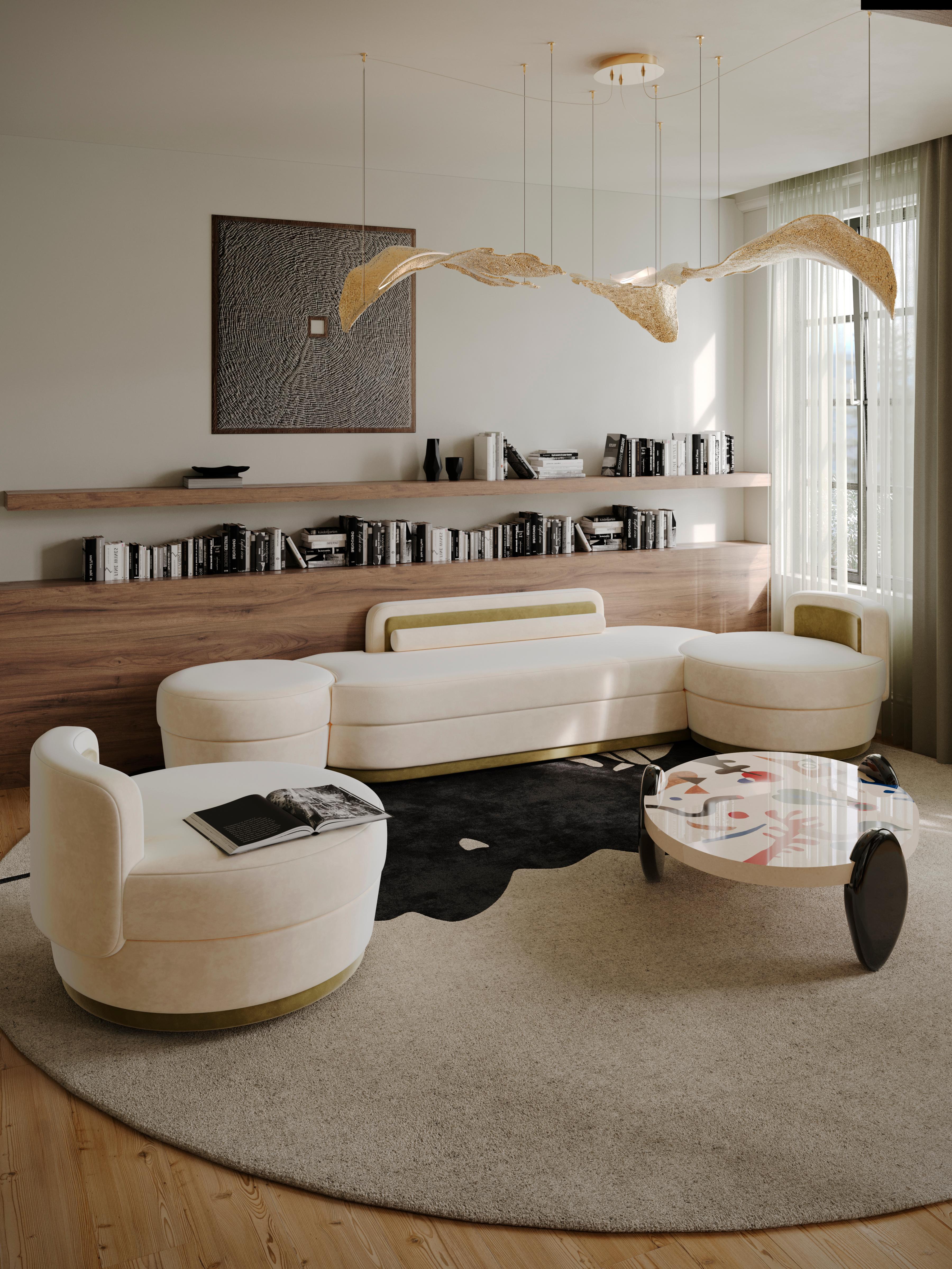 XXI secolo e contemporaneo Tavolino da caffè ovale centrale del 21° secolo Wood Wood con motivo astratto White Black in vendita