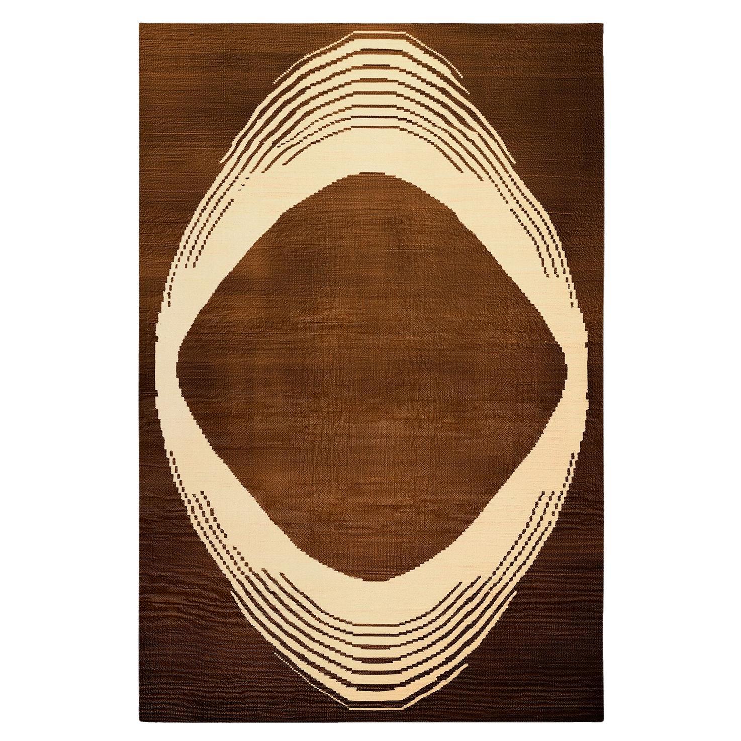 21th Century Modern Rectangular Rug Oval Pattern Brown & Beige