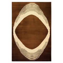 21th Century Modern Rectangular Rug Oval Pattern Brown & Beige
