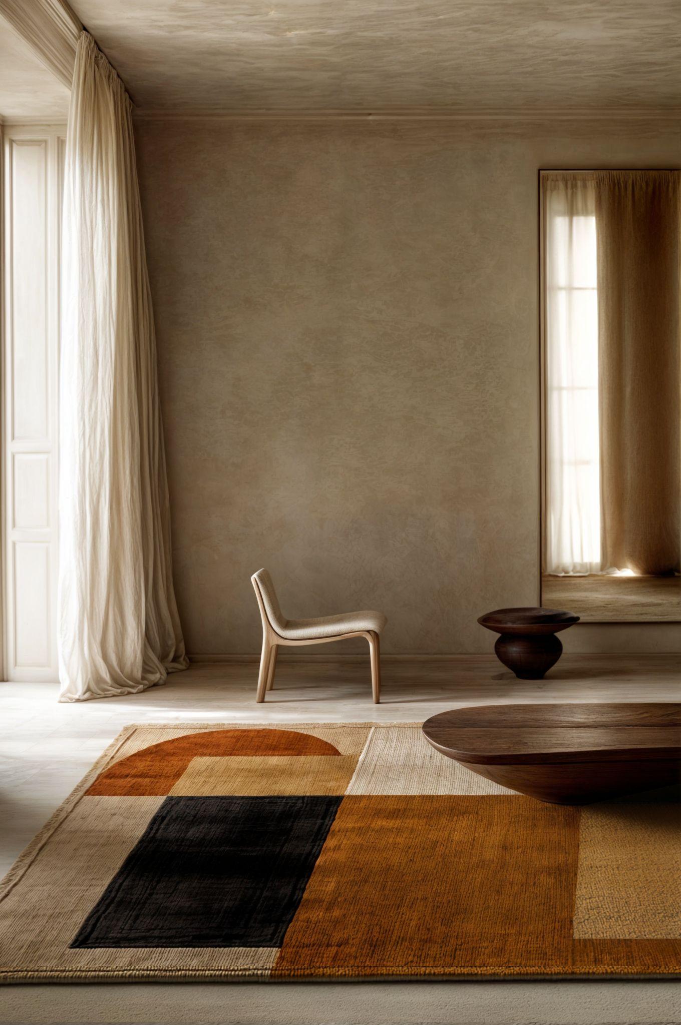 Alfombra Moderna Siglo XXI Diseño Geométrico Contemporáneo Beige, Rojo, Naranja, Negro Hecho a mano en venta