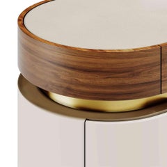 Art Deco Modernity Dressing Table Miroir Rond Cuir & Wood Woods