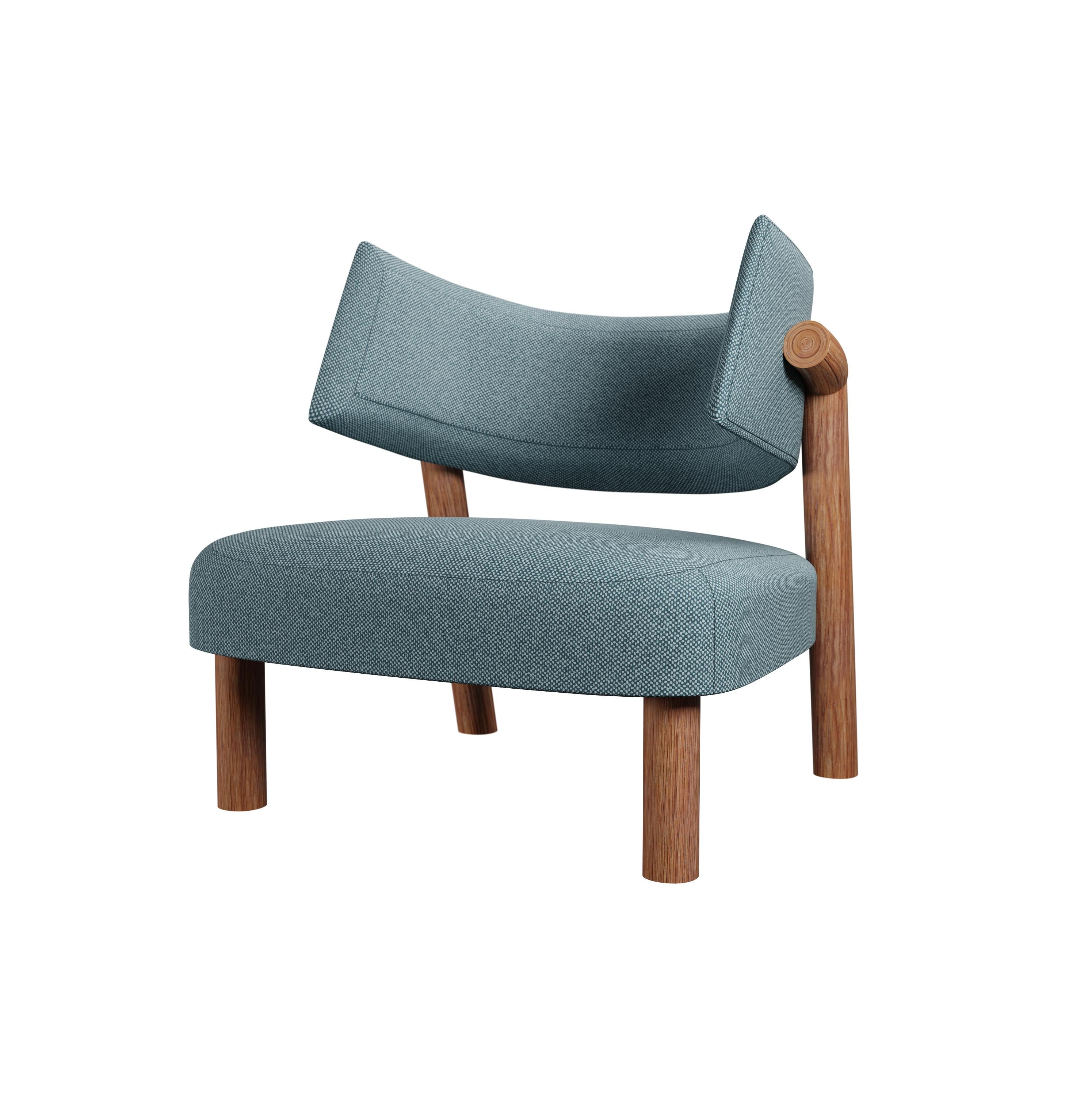 Moderne Fauteuil Moss du 21e siècle en tissu bleu tissé uni, fabriqué à la main par Murmurio en vente