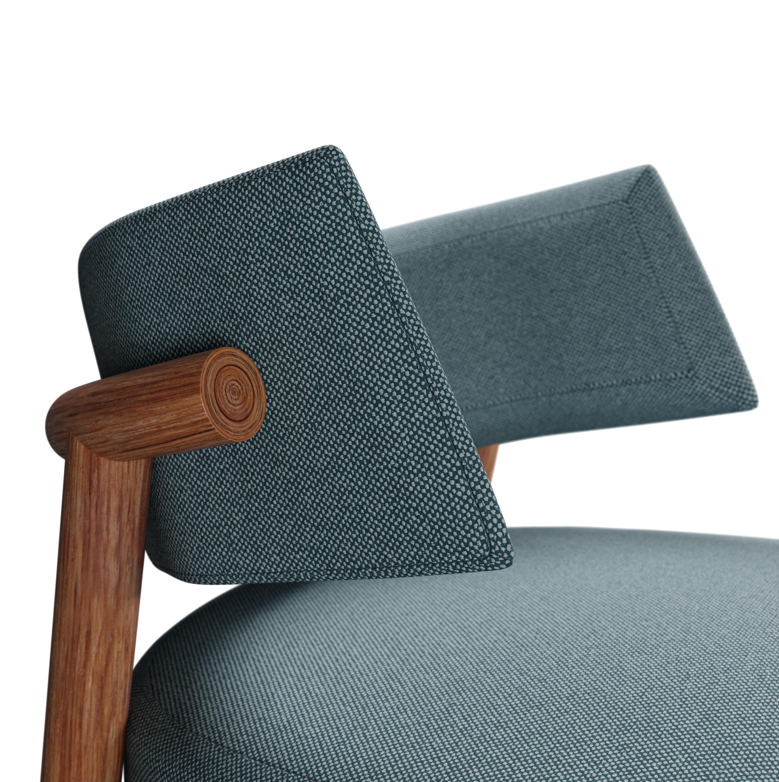 XXIe siècle et contemporain Fauteuil Moss du 21e siècle en tissu bleu tissé uni, fabriqué à la main par Murmurio en vente