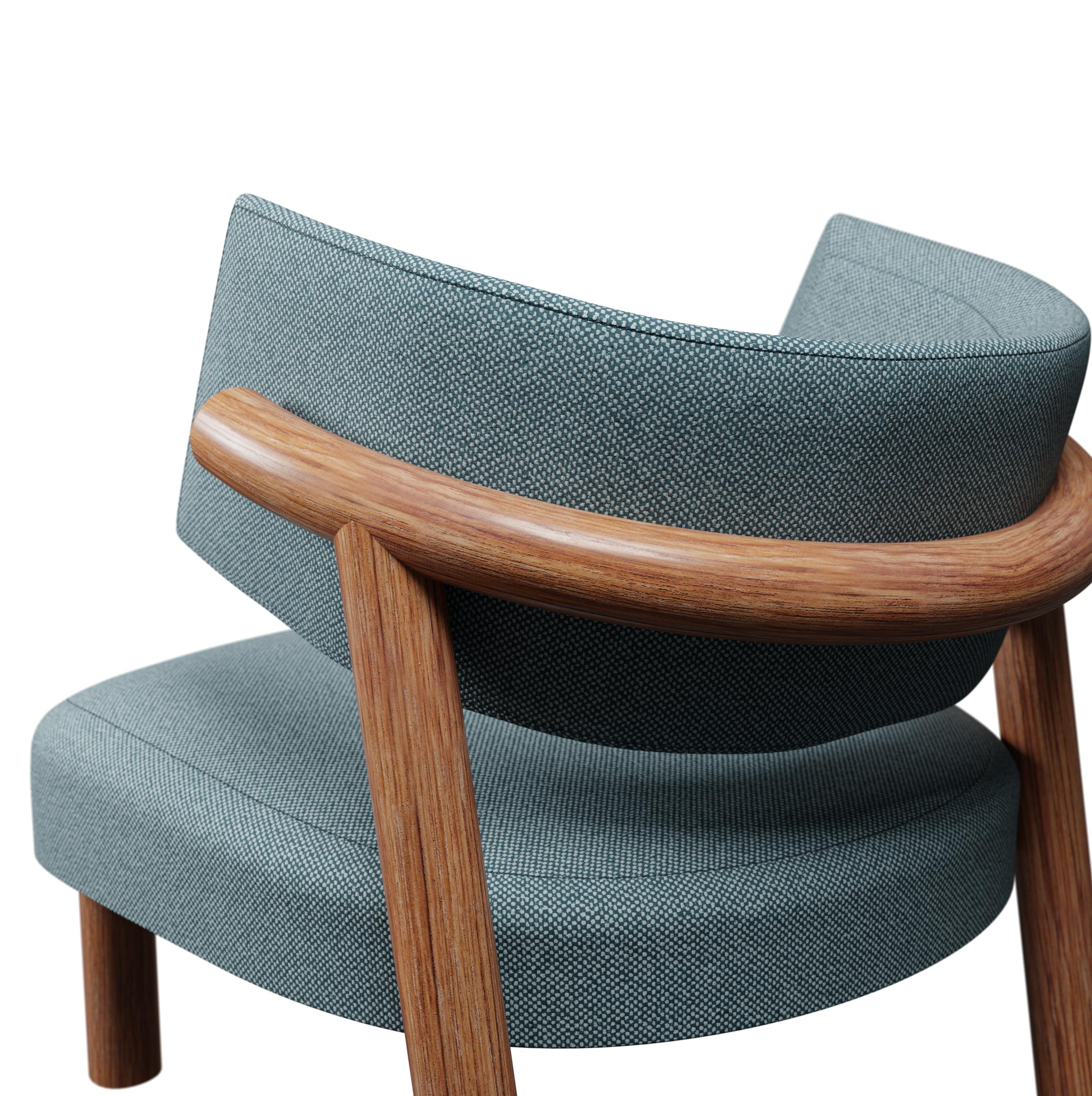 Tissu Fauteuil Moss du 21e siècle en tissu bleu tissé uni, fabriqué à la main par Murmurio en vente