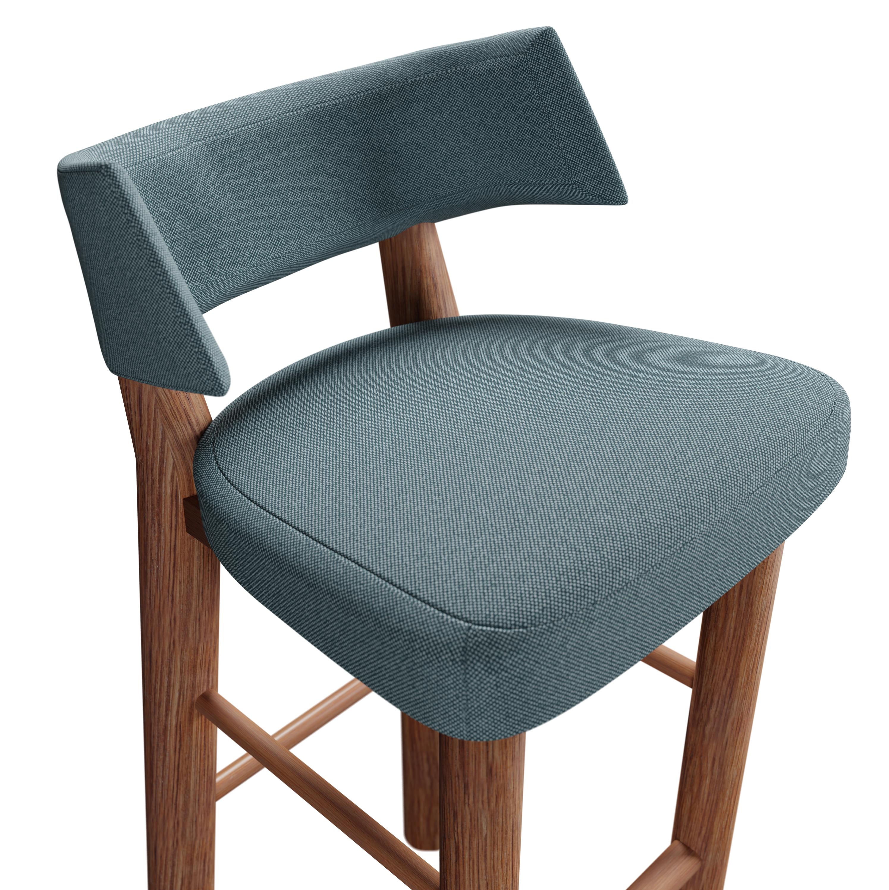 XXIe siècle et contemporain Tabouret de bar Moss du 21e siècle en tissu bleu tissé uni, fabriqué à la main par Murmurio en vente