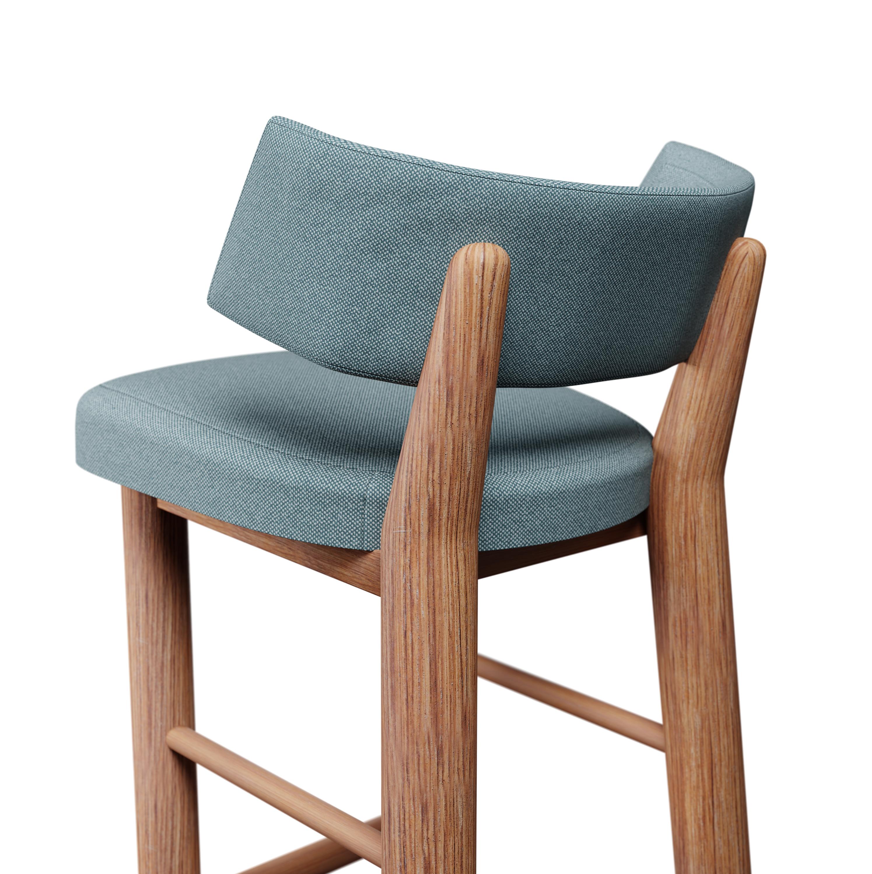Tissu Tabouret de bar Moss du 21e siècle en tissu bleu tissé uni, fabriqué à la main par Murmurio en vente