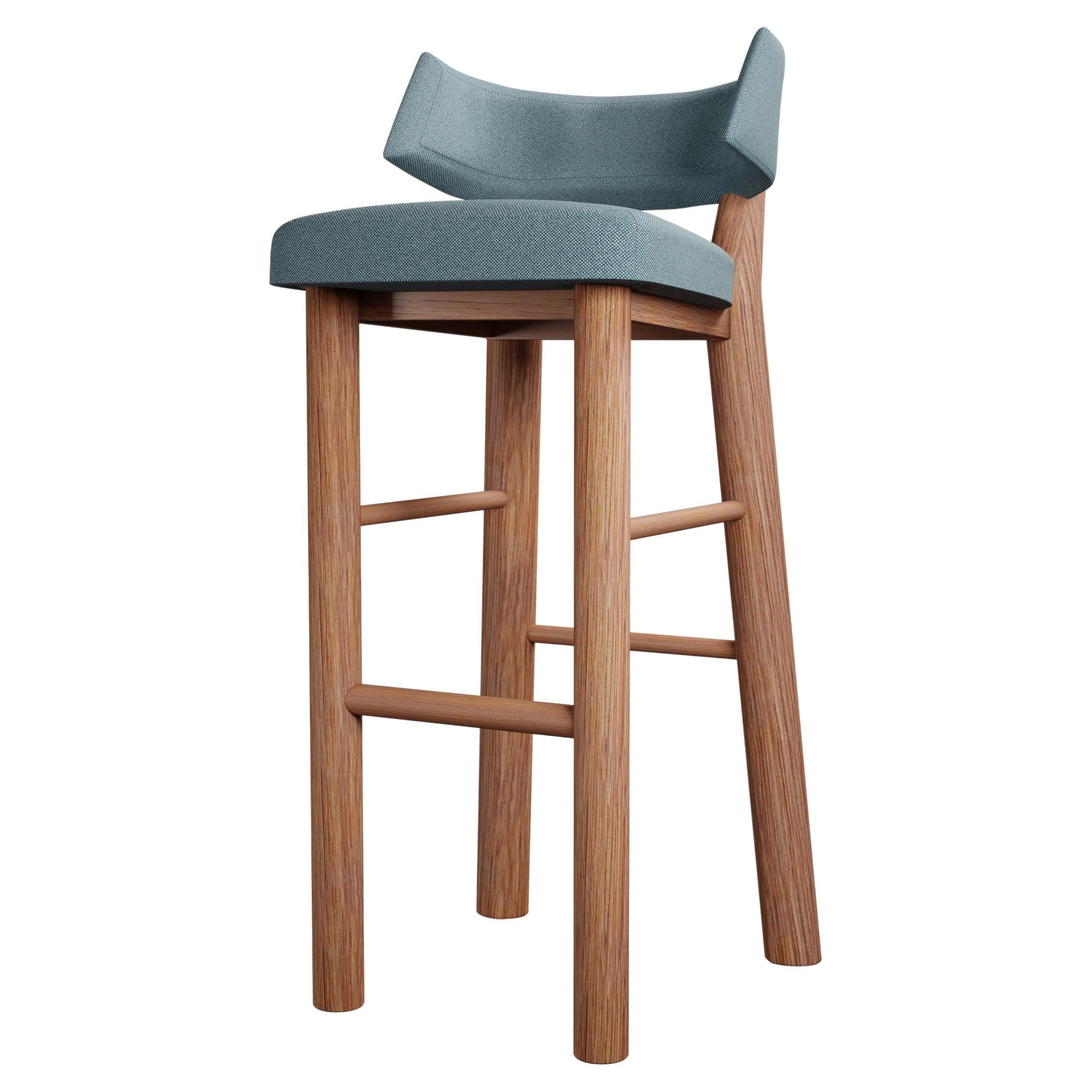 Moss Barhocker des 21. Jahrhunderts aus blauem, schlichtem Webstoff, handgefertigt von Murmurio