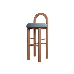 21th Century Moss Bar Stool U in blue plain weave fabric handcrafted by Murmurio