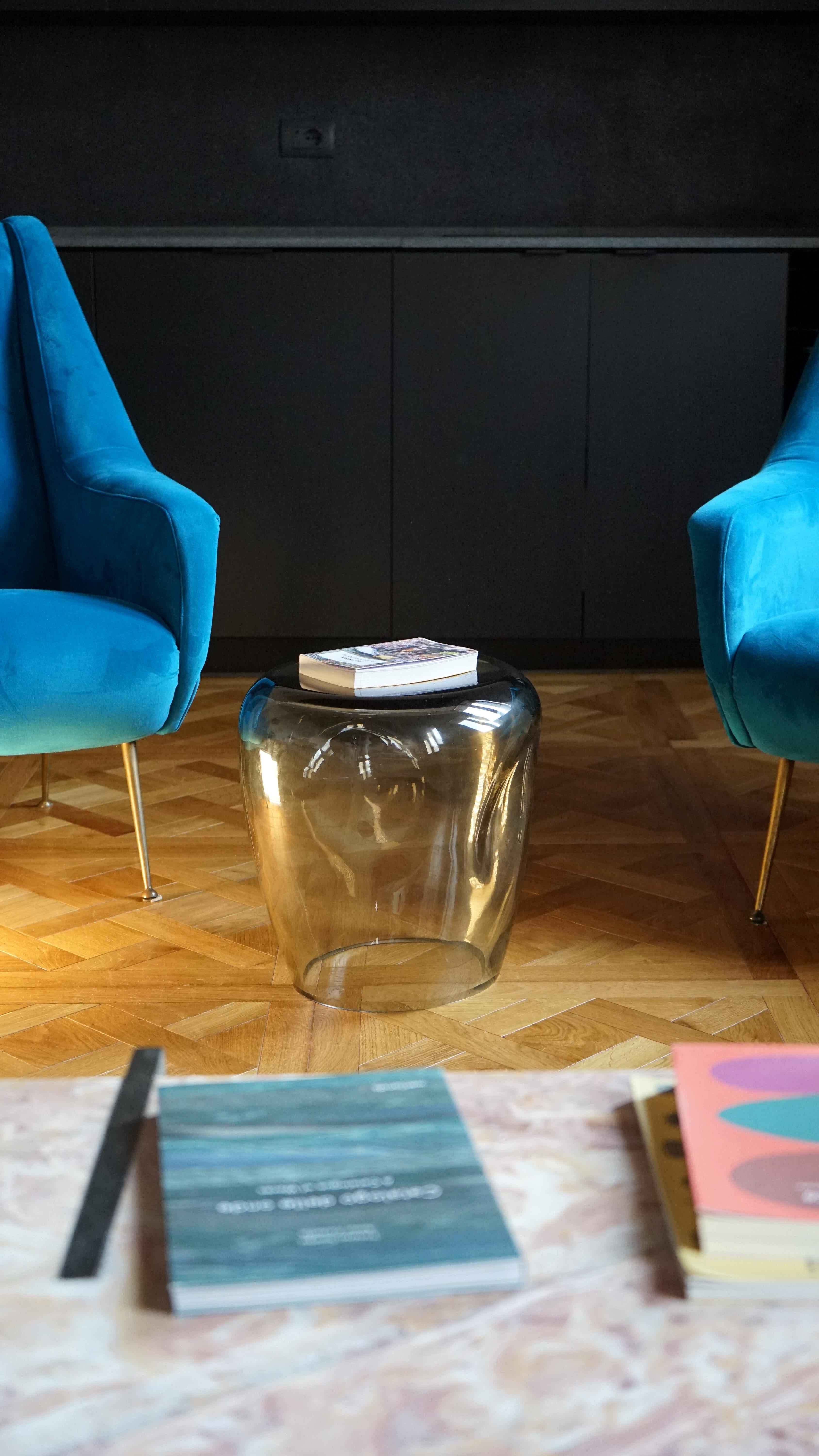 Side Table and Stool, Isola , Murano Blown Glass, Fumè, KANZ, available For Sale 2
