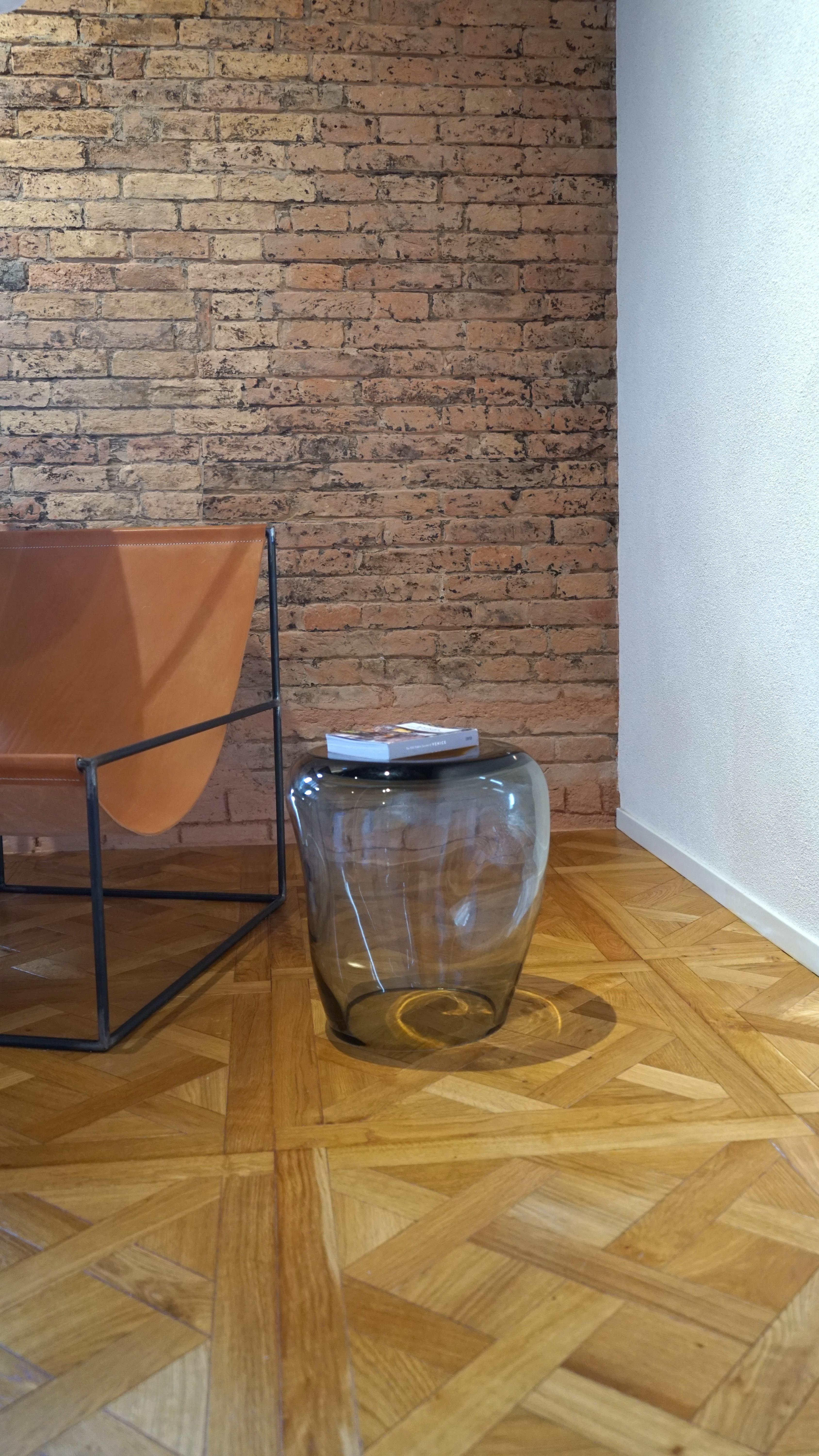 Hand-Crafted Side Table and Stool, Isola , Murano Blown Glass, Fumè, KANZ, available For Sale