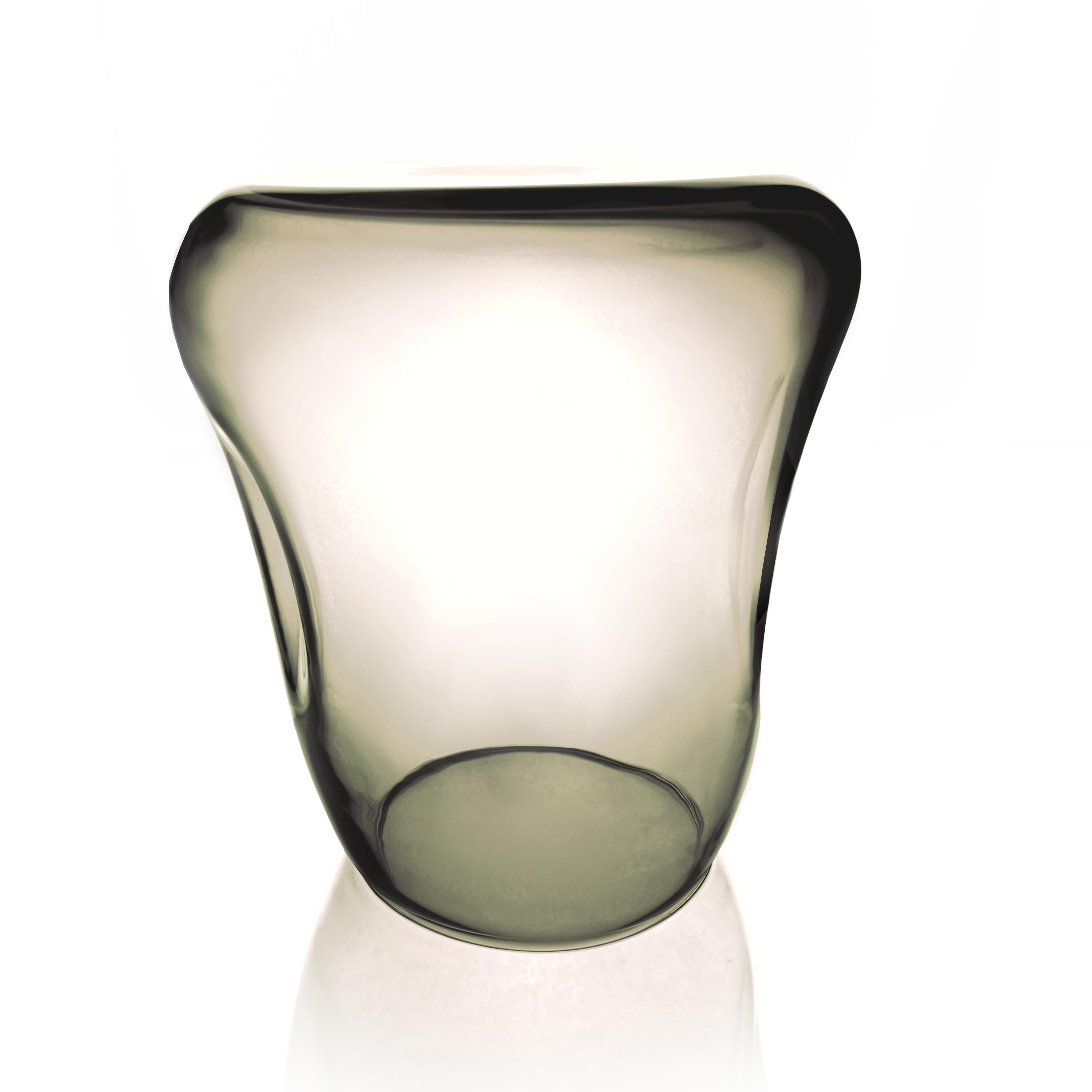 Minimalist Side Table and Stool, Isola , Murano Blown Glass, Fumè, KANZ, available For Sale