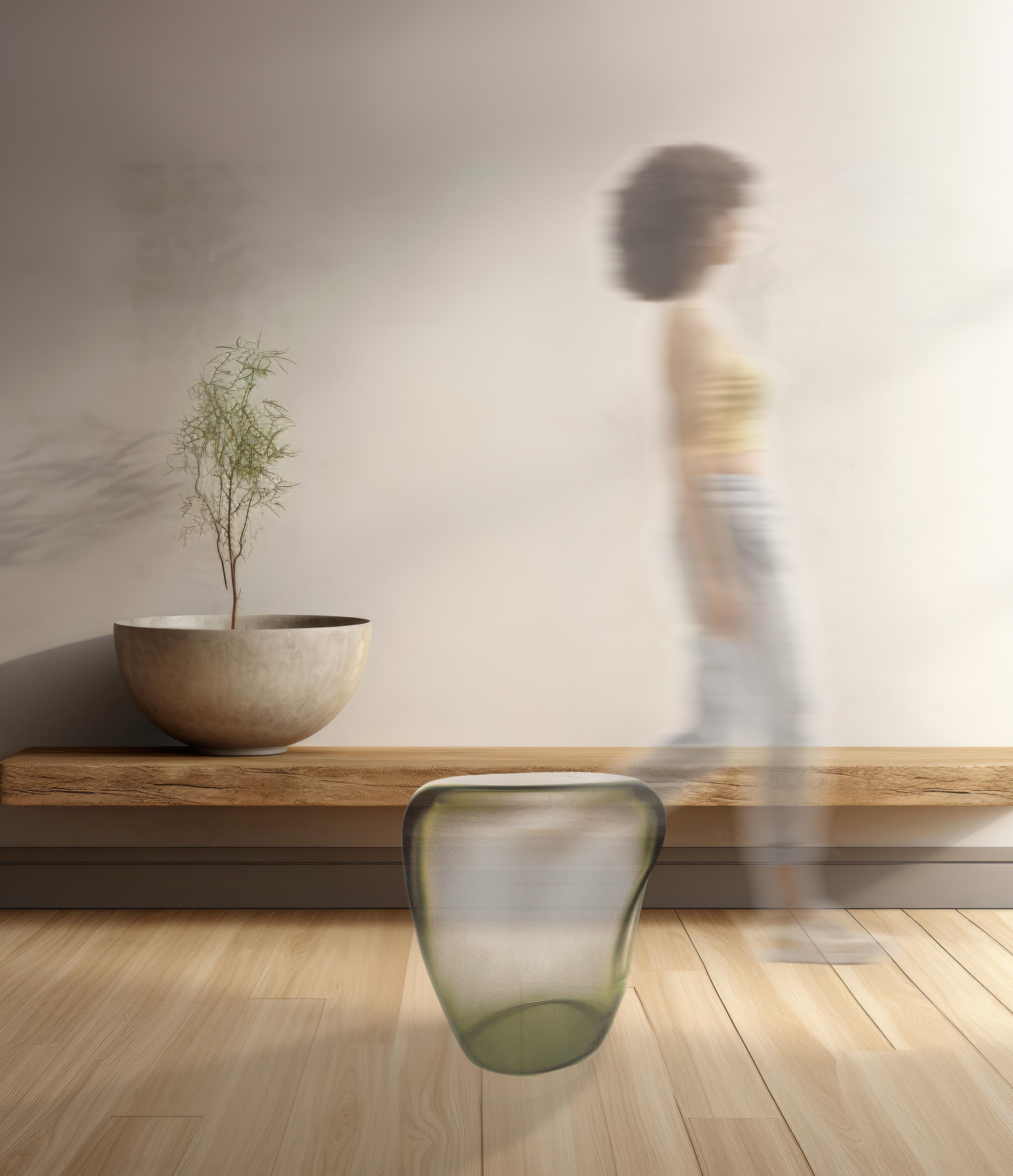 Hand-Crafted 21th Century Murano Glass Side Table and Stool, Murano Blown Glass, Isola Kanz