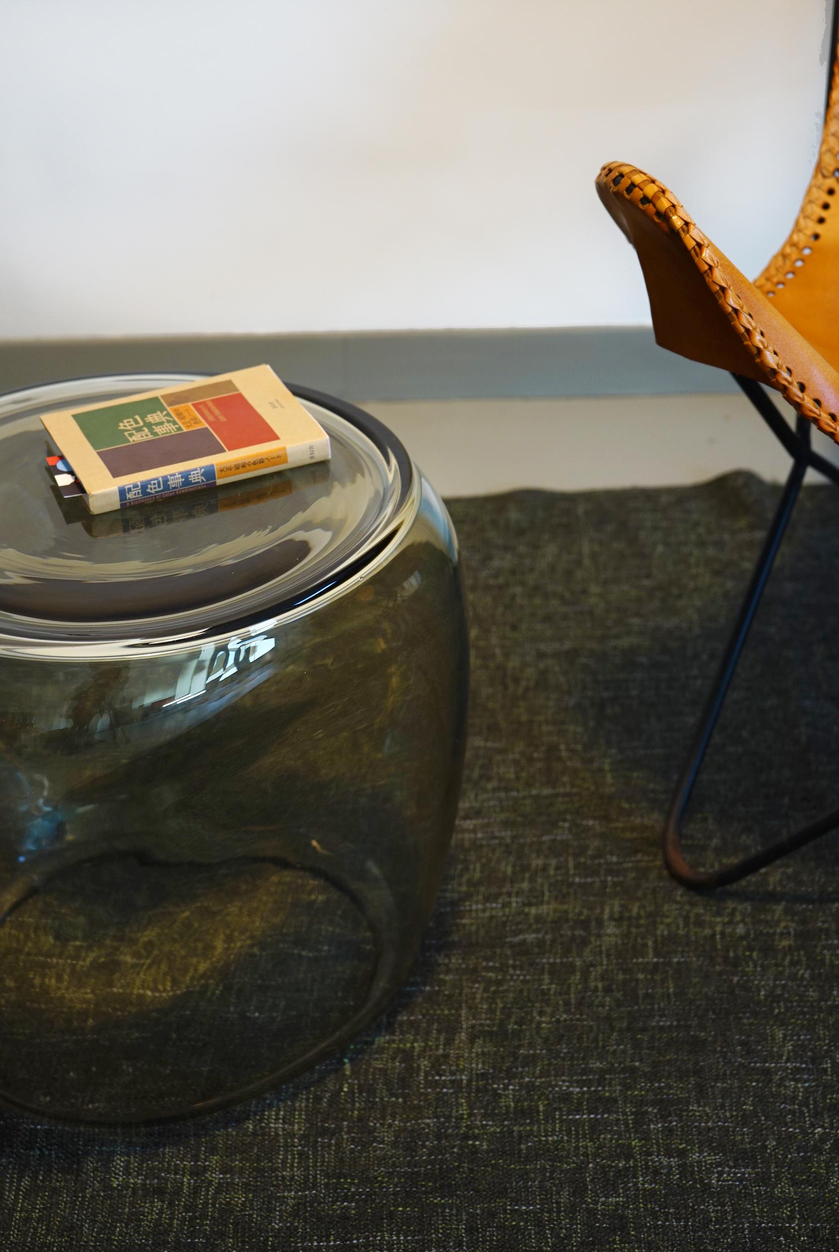 Contemporary Side Table and Stool, Isola , Murano Blown Glass, Fumè, KANZ, available For Sale