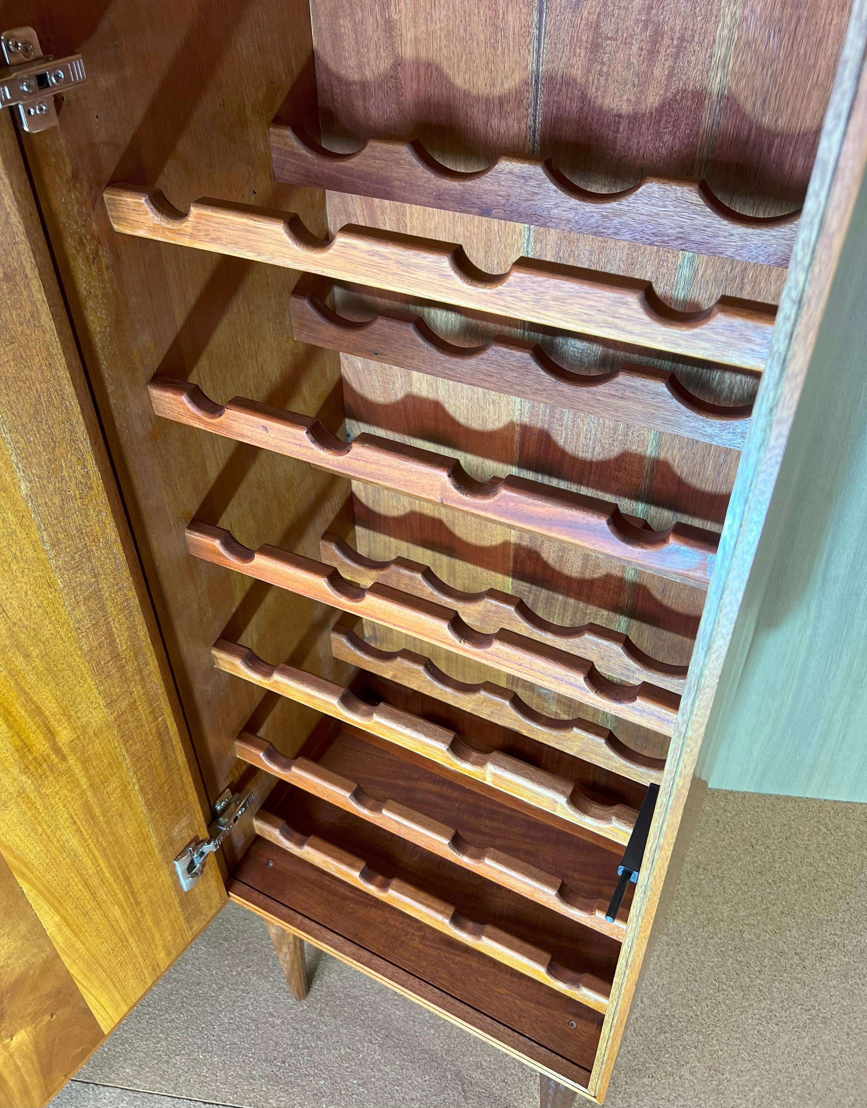 American Wine Cabinet with Storage Racks made from Solid Sapele wood in stock For Sale