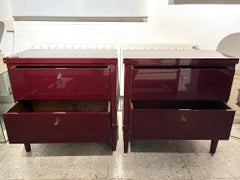 21th Century Pair  Biedermeier-Style Commodes Night Tables Deep  Burgundy