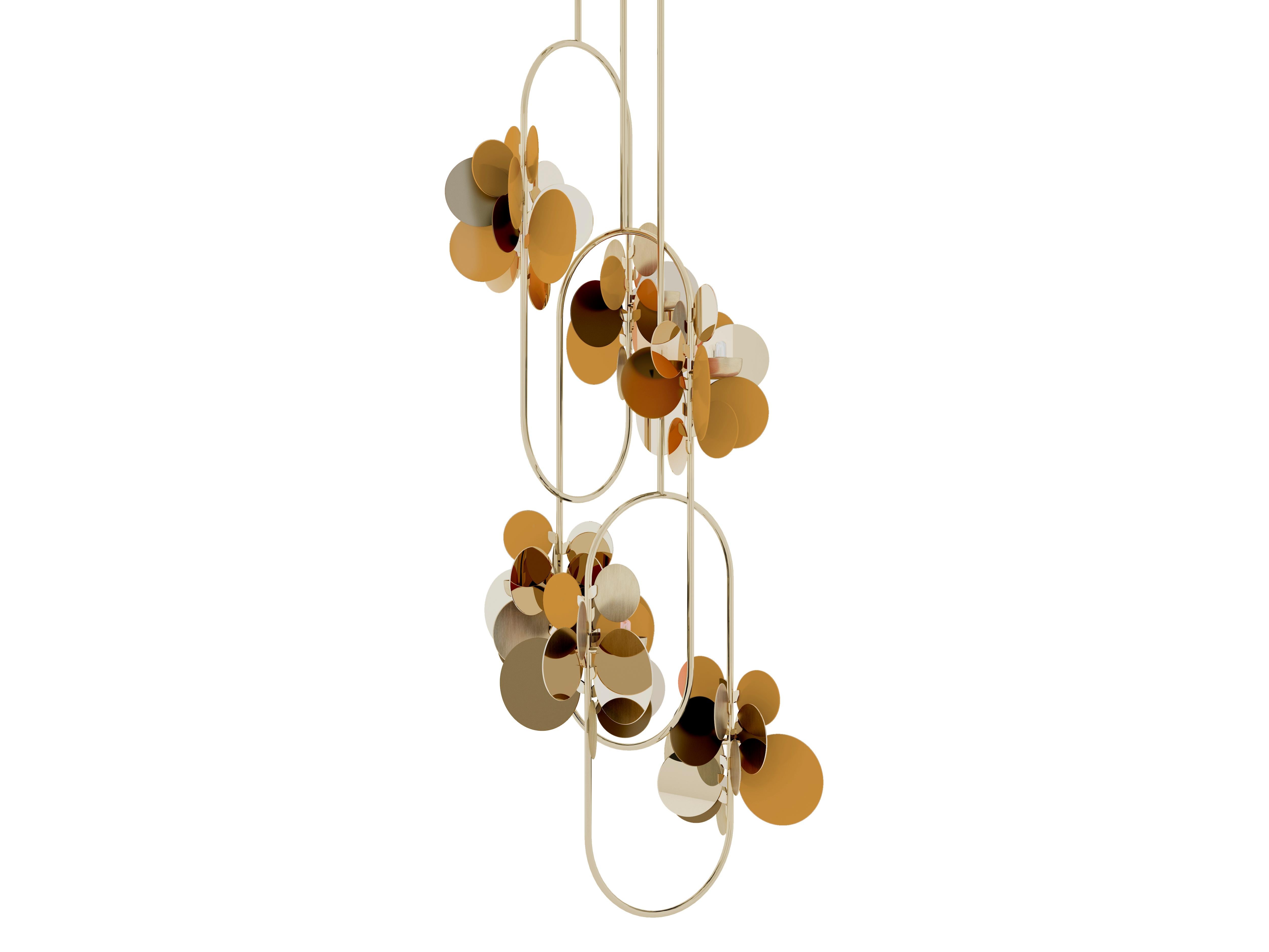 Contemporary 21st Century Polished Brass Hera Suspension Lamp by Creativemary For Sale